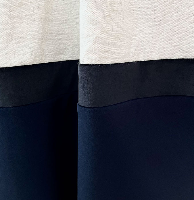 Zoom sur le velours et le coton recyclé, Kéria du Rideau Bolsena Dark Navy