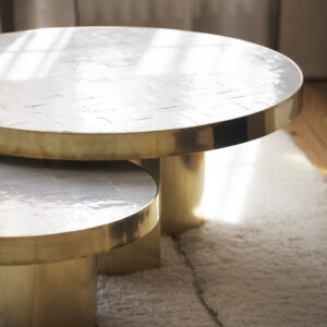 Table basse Opus Zellige blanc finition laiton 60cm 90cm