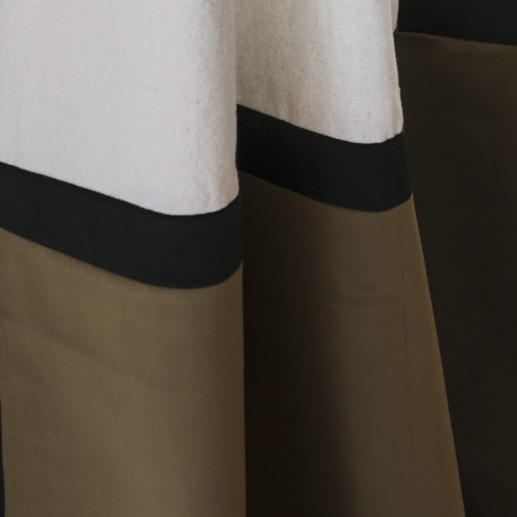 Rideau bolsena vert kaki, coton et velours vert bronze, élégant